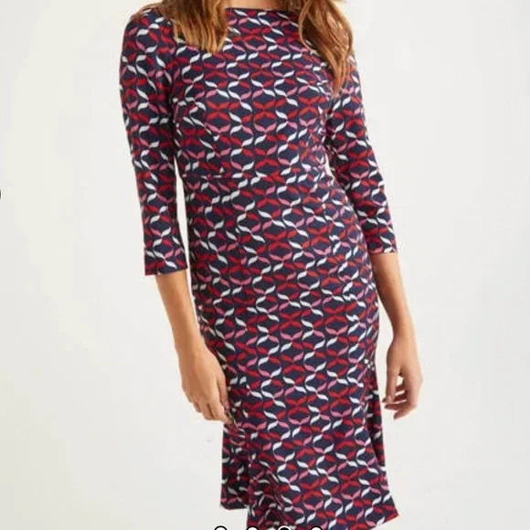 Boden Violette Dress Red Geometric Pattern Size 4 NWT - Picture 8 of 12